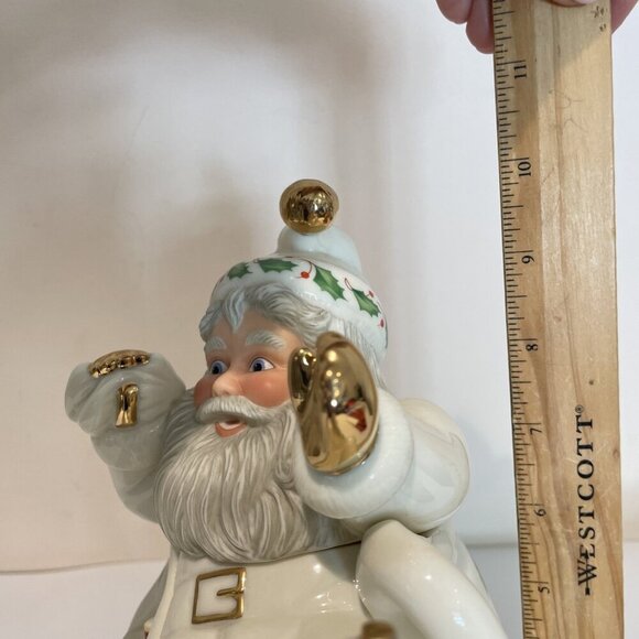 Lenox Holiday Santa Teapot Figural Porcelain Gold Accents Holly Berry Christmas - Picture 12 of 13